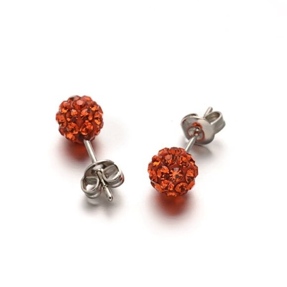 Austrian Crystal Ball Surgical Steel 6mm Disco Stud Clay Earrings Hyacinth Red - Picture 1 of 1